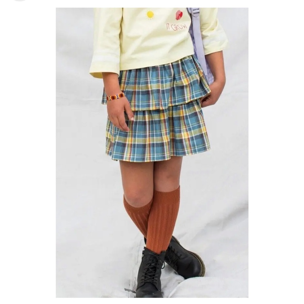 Tea Collection tiered plaid pull on skirt